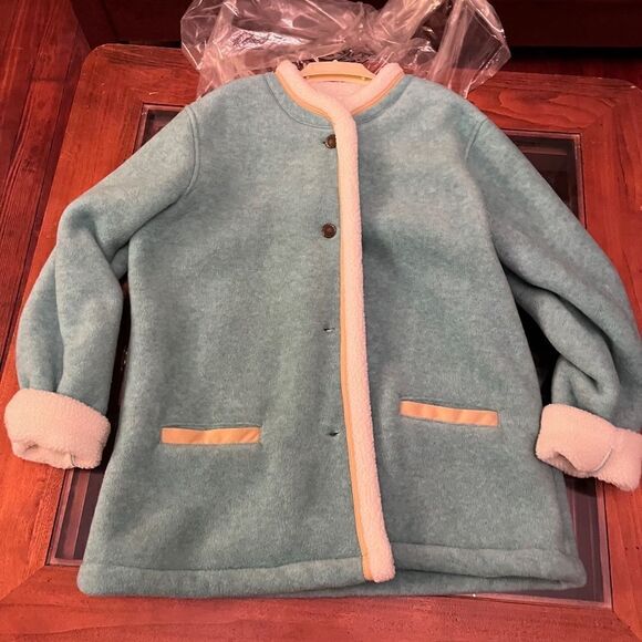 NEW Denim & Company Large Winter Coat Jacket 2 Pockets Fuzzy Button Turquose - Picture 2 of 15